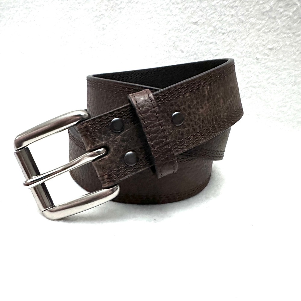 Ariat Mens Size 56 Brown Genuine Leather Belt Western Stitch Buckle